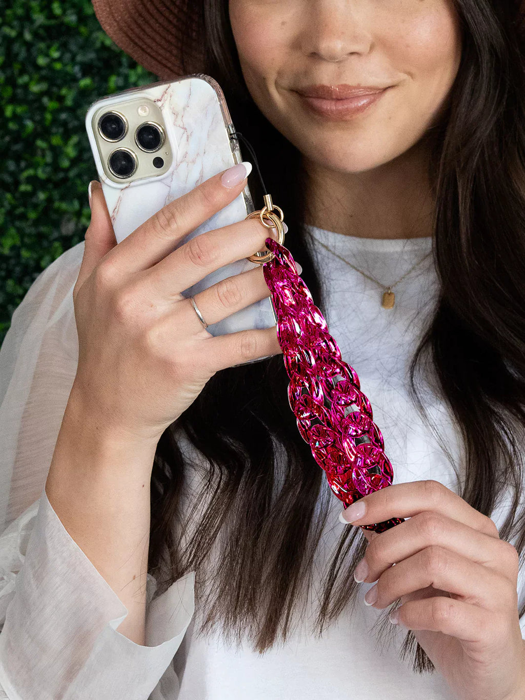 Hot Pink Holographic Phone Wristlet Charm