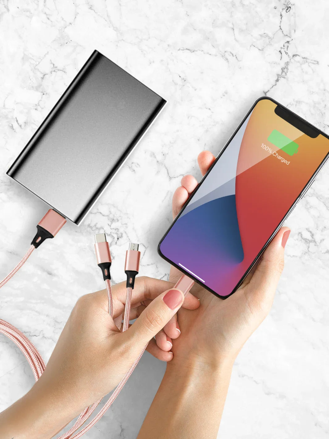 Rose Gold 3-in-1 Charging Cable (USB A)