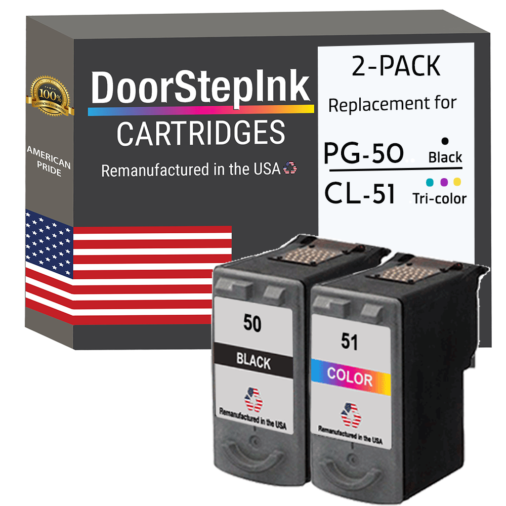 DoorStepInk Brand for Canon PG-50 Black / CL-51 Color Combo Pack Remanufactured in the USA Ink Cartridges