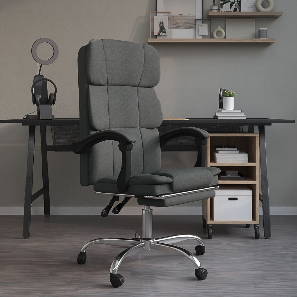 vidaXL Chair Swivel Reclining Desk Chair with Wheels for Living Room Fabric