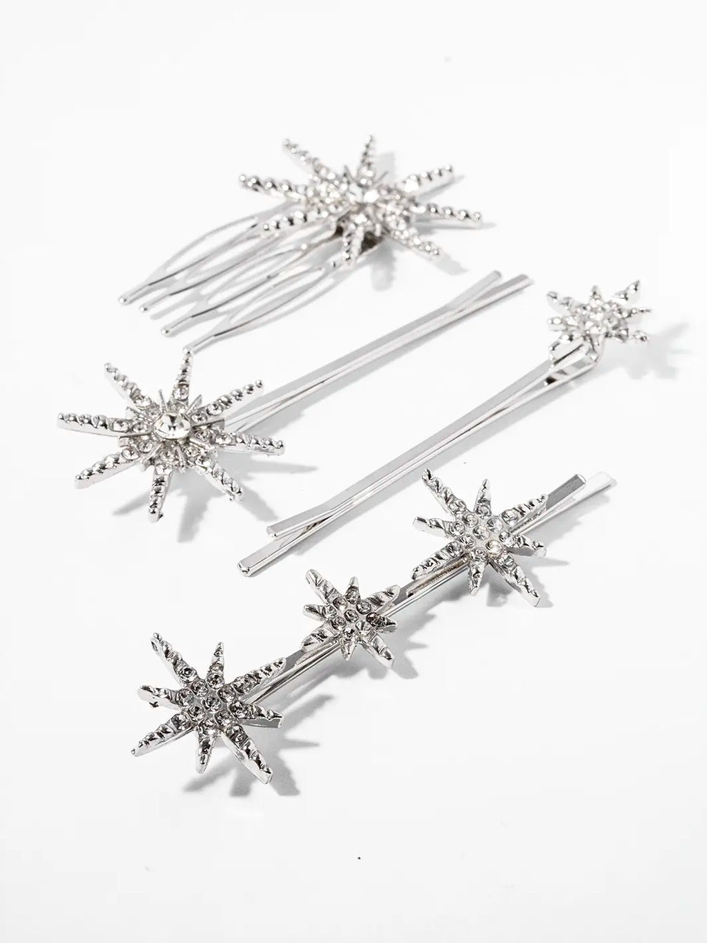 Silver Star Barrettes, Set of 4